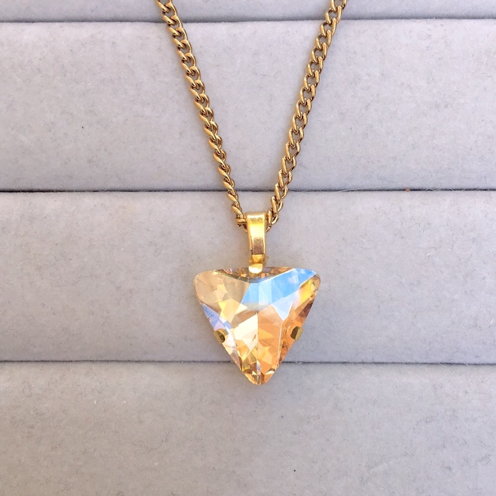 Champagne Topaz + Gold Triangle Crystal Drop Boho Pendant Necklace